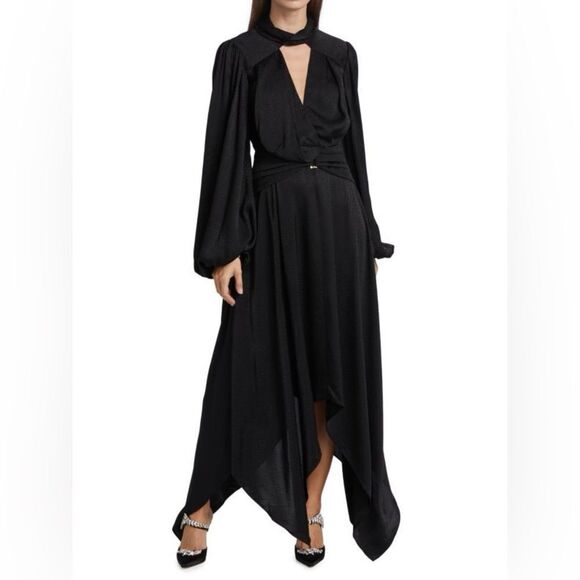 🔥ACLER luxury brand black Kerrison Draped Jersey long sleeve Maxi Dress size 2 - Picture 1 of 13